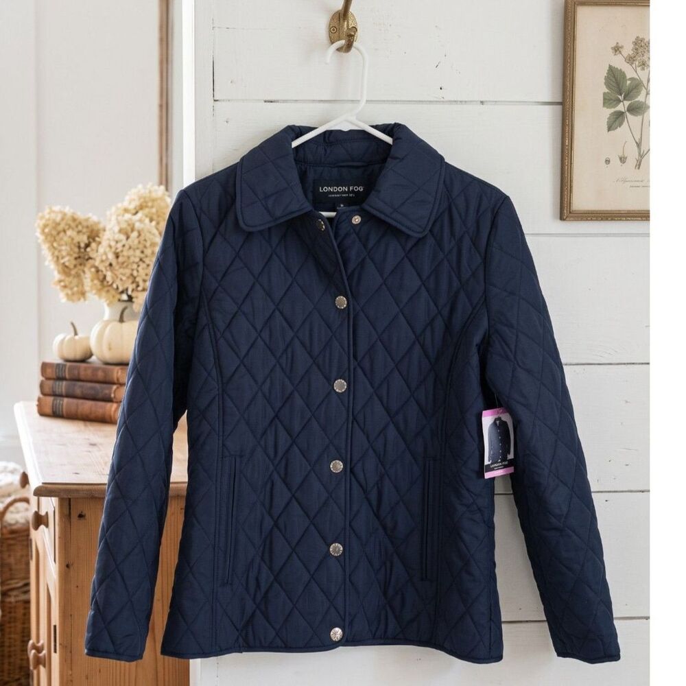 London Fog Navy Quilted Jacket NWT Women's Small Fall Preppy Old Money Style